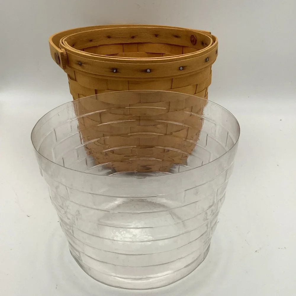 Vintage 1998 Longaberger Round Handwoven Basket with Handles and Plastic Liner